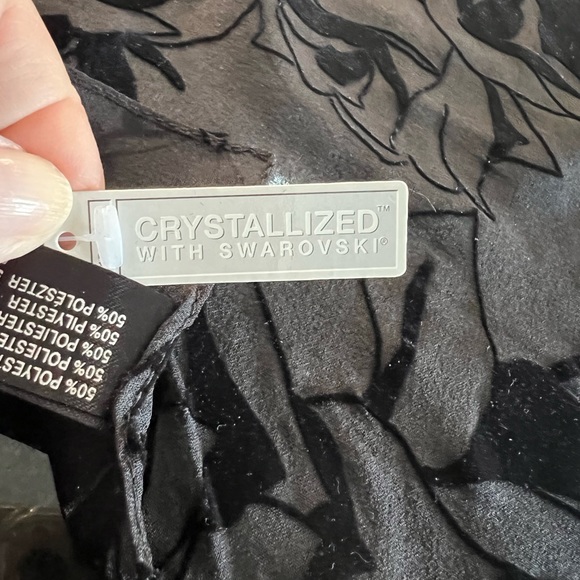 BLACK on BLACK 68” x 20” EMBELLISHED SCARF with SWAROVSKI CRYSTALS. - Picture 9 of 10